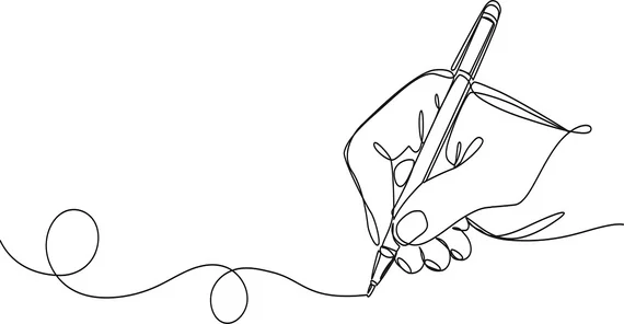 Ein Hand schreibt mit einem Stift auf Papier.