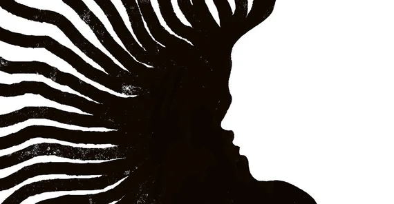Black-and-white illustration: a human head in profile, depicted in white. Behind it, radiating outwards from the head, are sunbeam-like waves in black.
