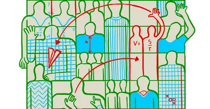 Illustration: Symbolbild verschiedener stark abstrahierter Personen im Schulkontext. Bspw. ein umrisshafter Mensch, der einen Papierflieger fliegen lässt.