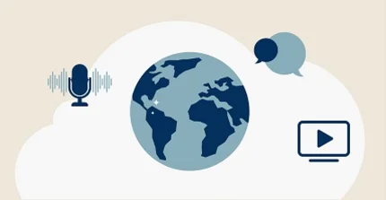 Weltkugel mit Icons für digitale Medien
