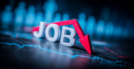 Es steht das Wort "JOB" in großen Lettern mit einem roten Pfeil darüber der abwärts zeigt.