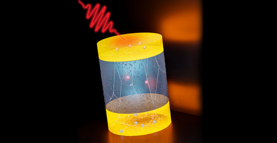 Artist‘s view of heat transport in a trilayer metal composite material. | Image credit: Felix Stete/Jan Pudell