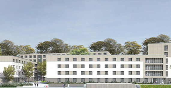 Skizze der Seitenansicht des neuen Studierendenwohnheims