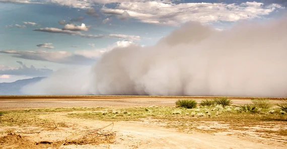 Dust storm on the surface of the remote Chew Bahir Basin, a salt pan in southern Ethiopia, near the drill site of the Chew Bahir records spanning 620,000 years.