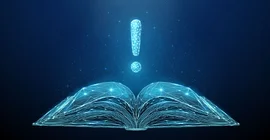 Illustration eines aufgeschlagenen Buches, darüber ein Ausrufezeichen.