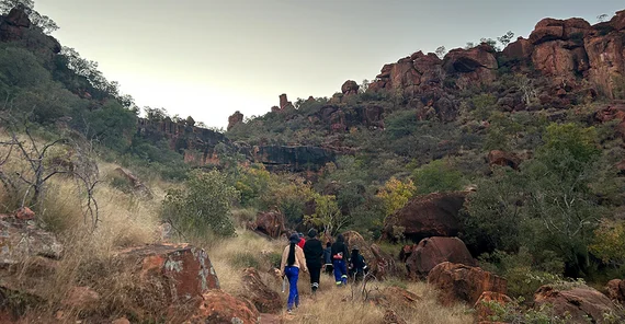 Menschen wandern einen Berg hinauf